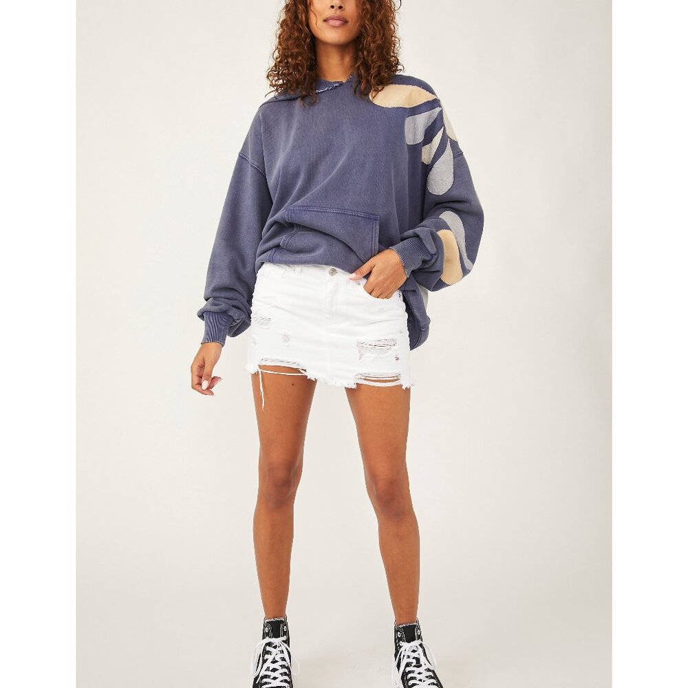 $20 Start FREE PEOPLE Out Of Ordinary Denim Mini Skirt / White NWOT - Picture 3 of 6